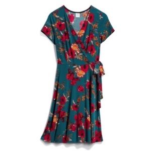 Kaileigh Teal Midi Dress with Red Floral Print